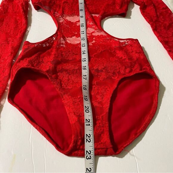 Weissman Elite dance costume red Lace Open Back Leotard long sleev SL10073 MC - Picture 8 of 10